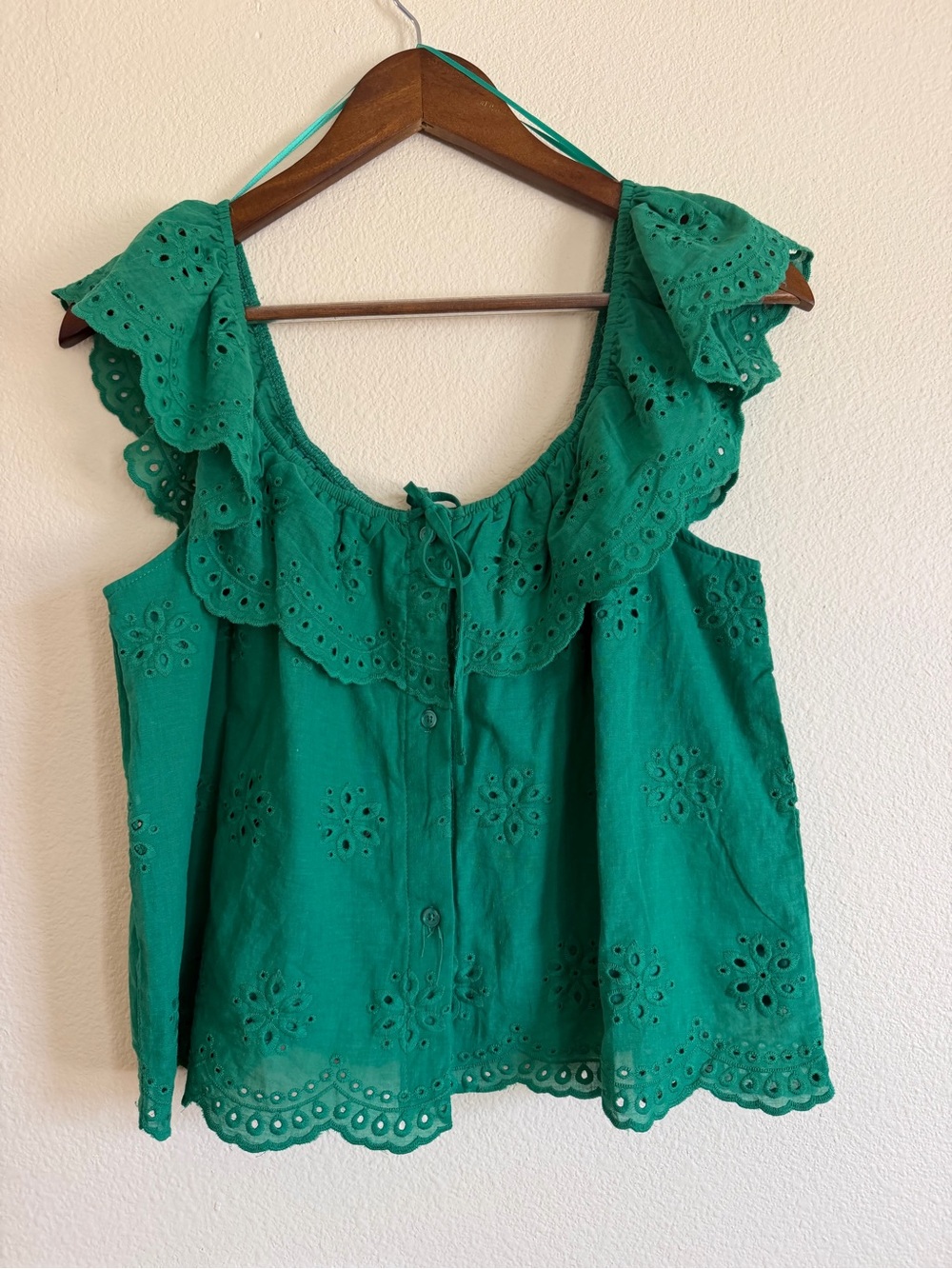Francesca's Collections Emerald Eyelet Ruffle Tank Top